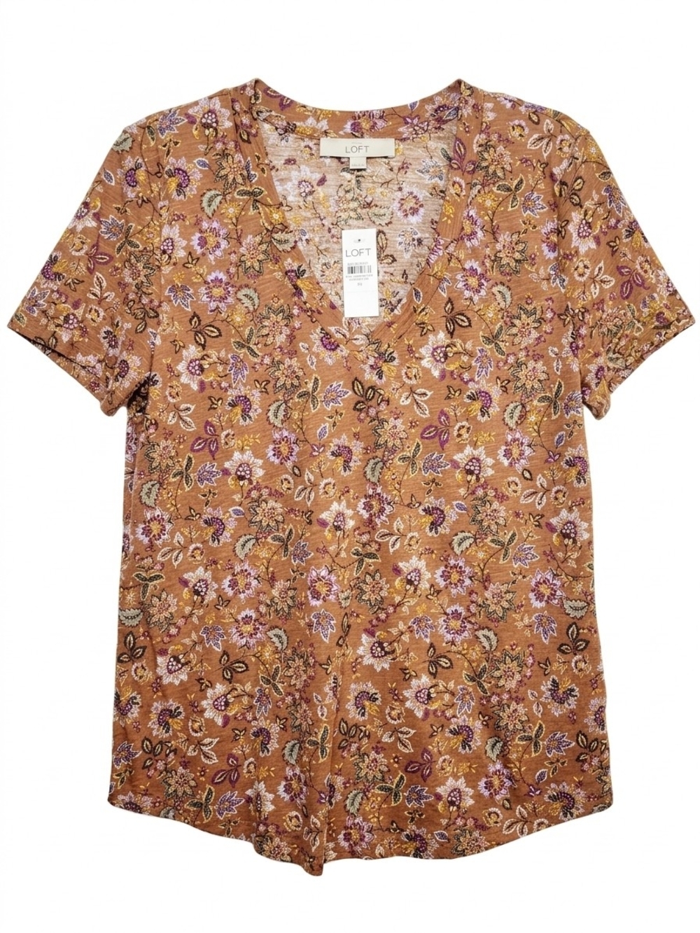 LOFT NWT Fall Floral Short Sleeve Tee - Brown/Purple Boho Cottagecore Botanical